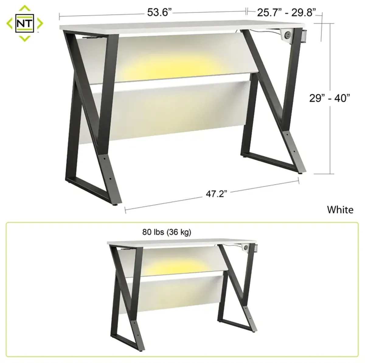 Genesis Height Adjustable Gaming Desk with LED Lights