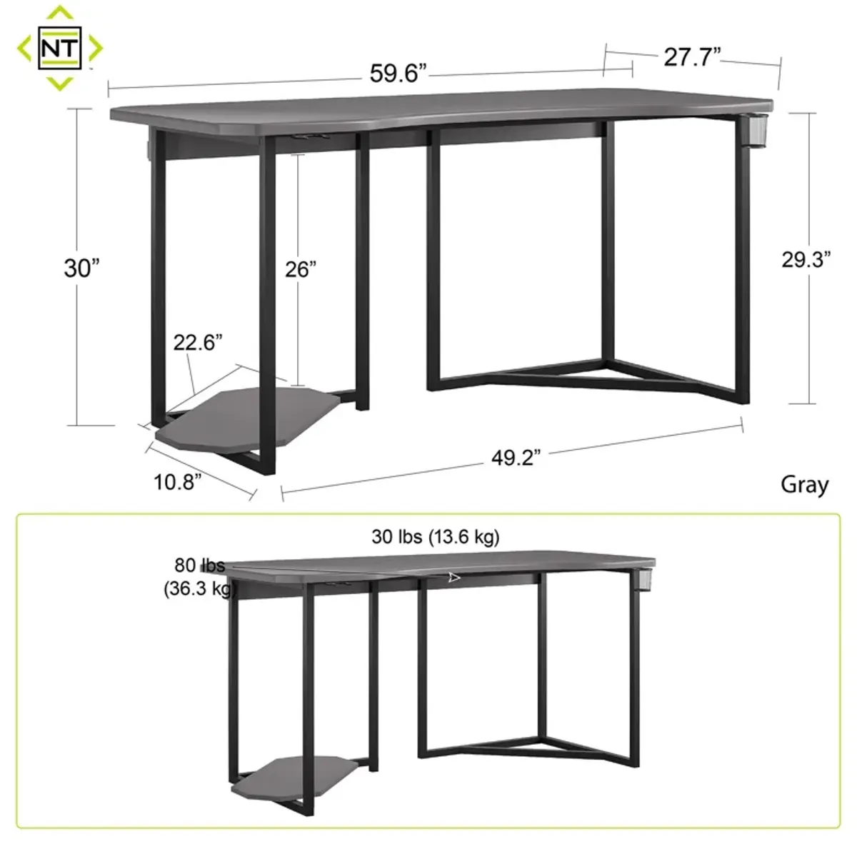 Quest Curved Gaming Desk Workstation with CPU Stand