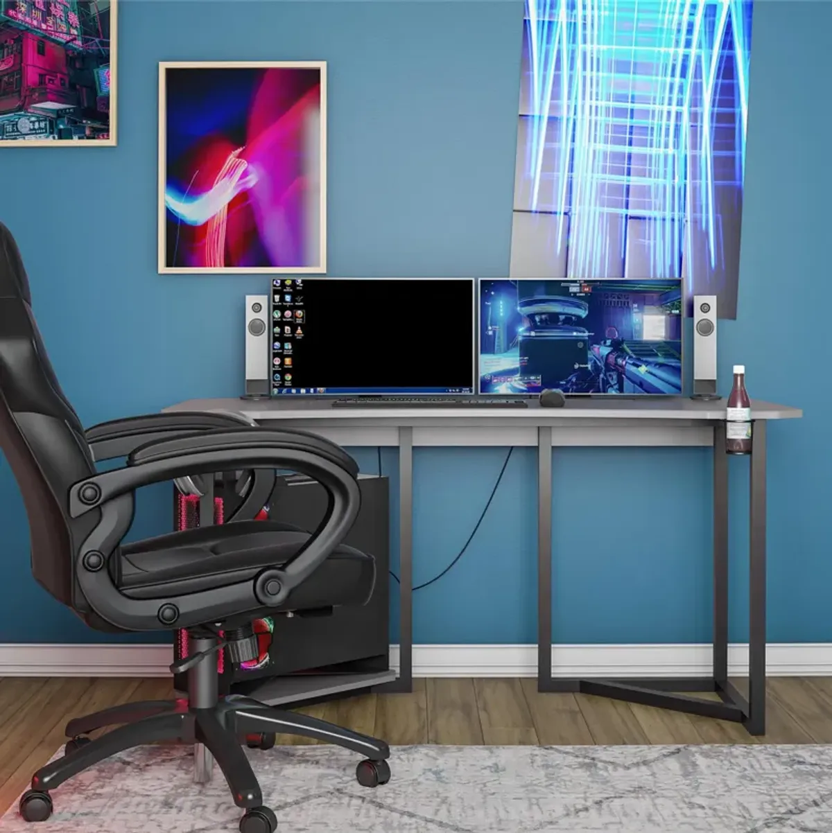 Quest Curved Gaming Desk Workstation with CPU Stand