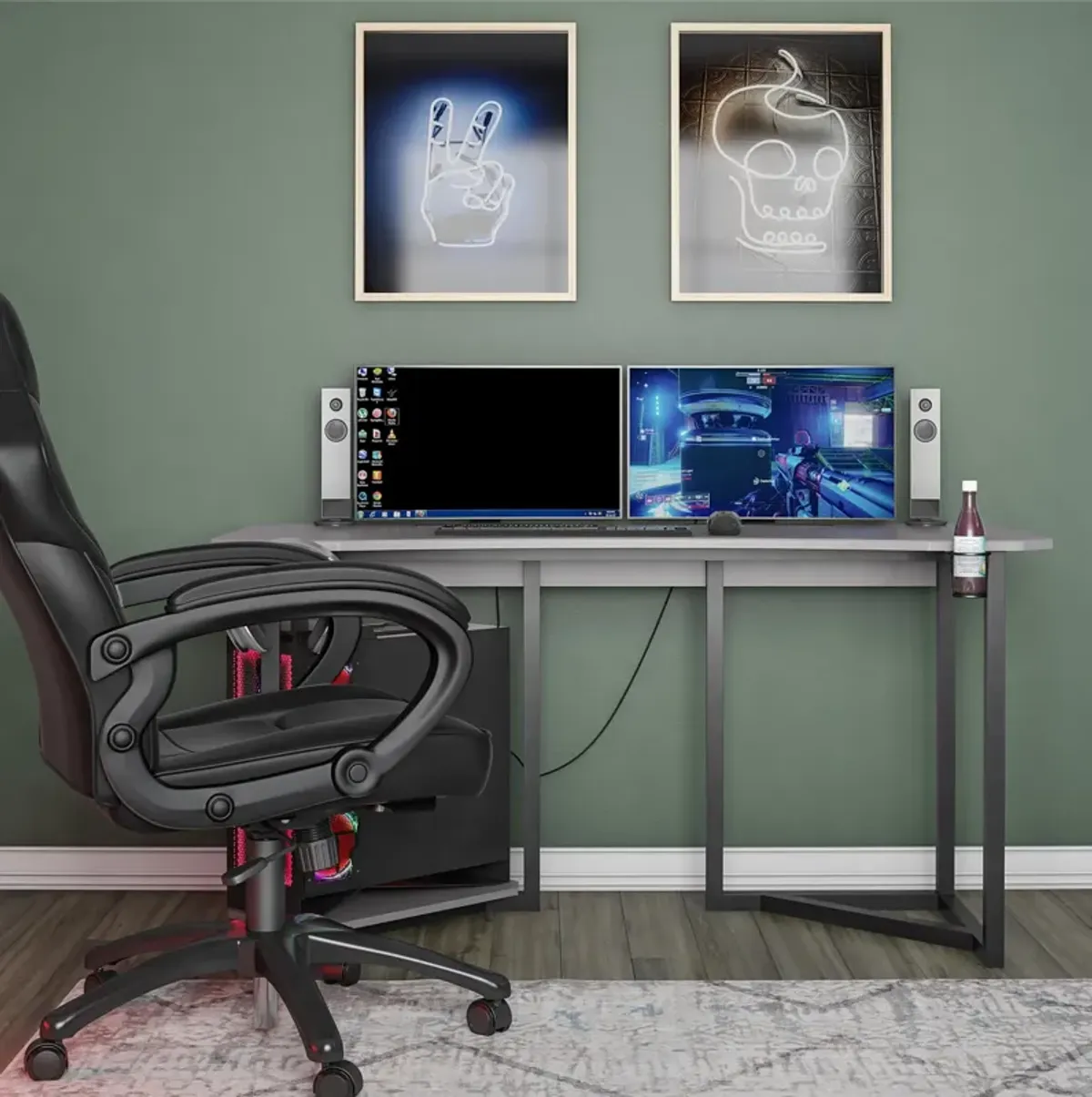 Quest Curved Gaming Desk Workstation with CPU Stand