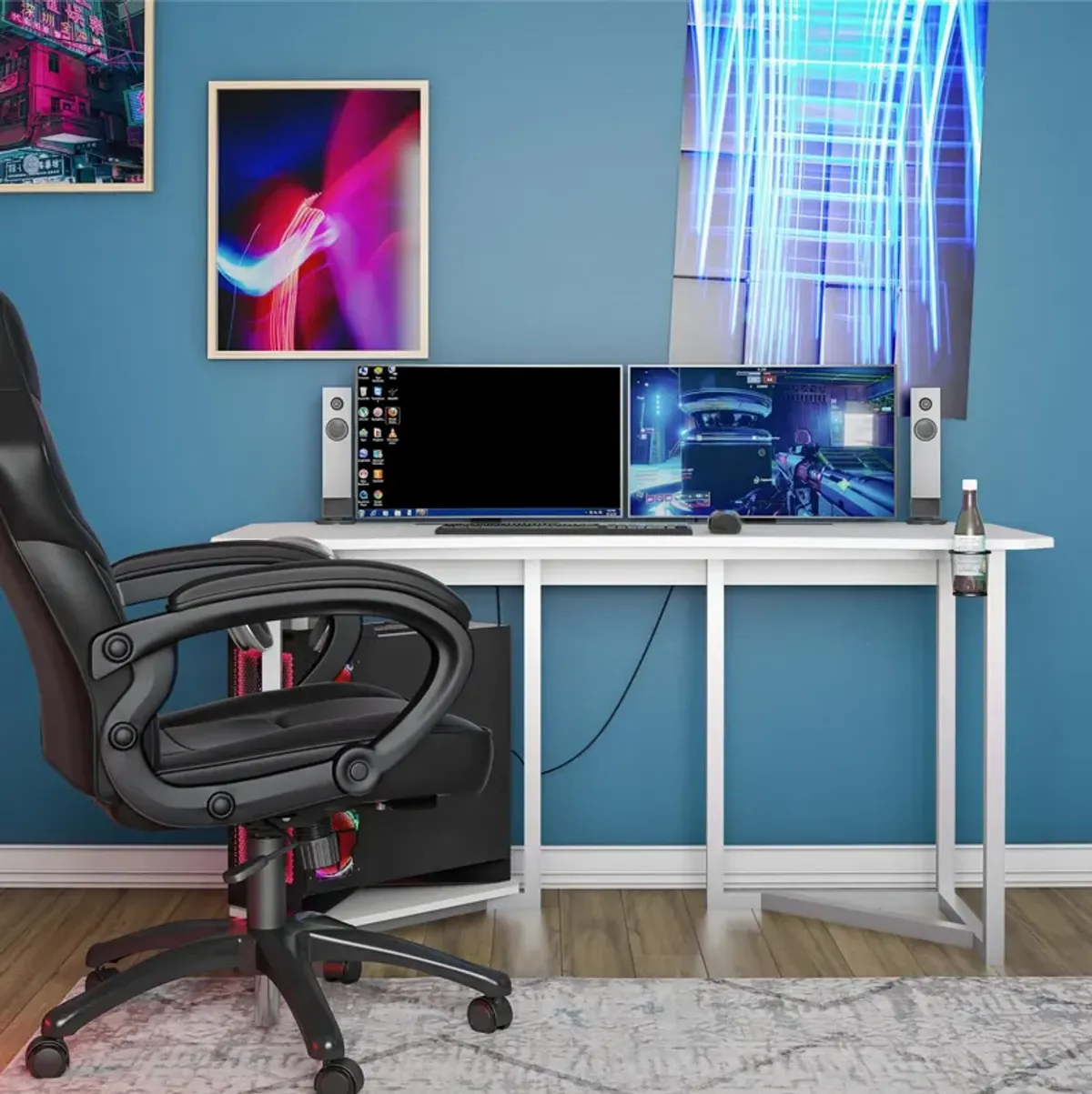 Quest Curved Gaming Desk Workstation with CPU Stand