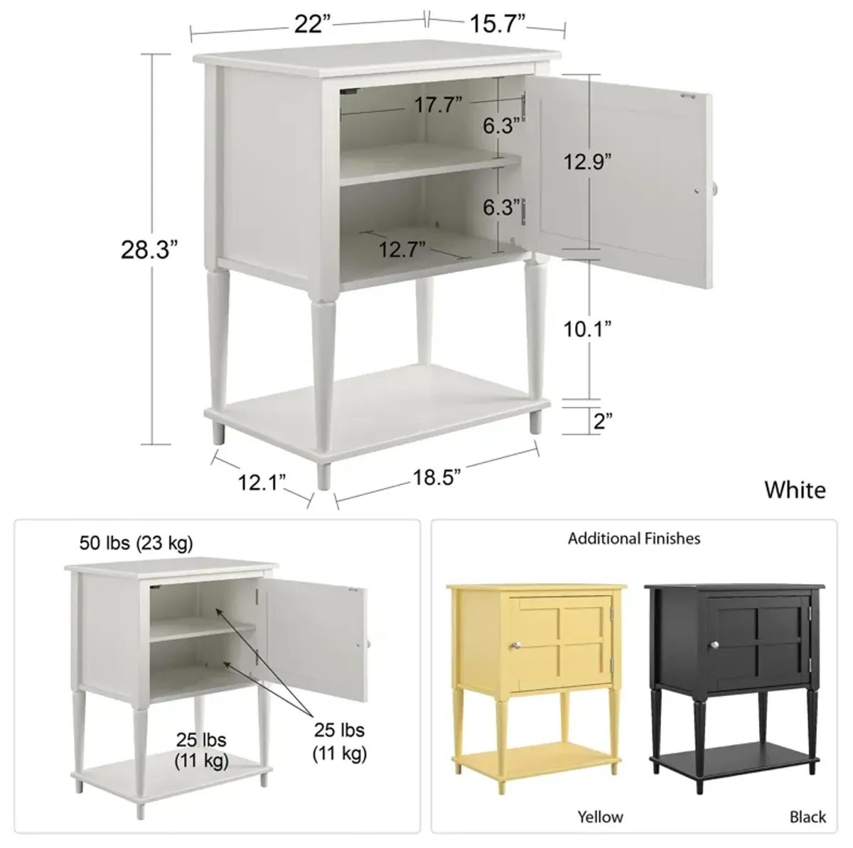 Fairmont Accent Table with 3 Shelves and Mullioned Frame Door