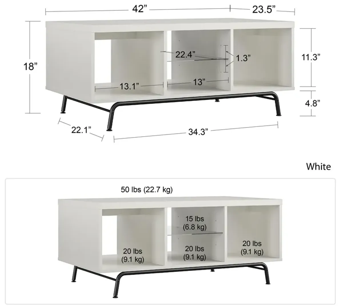 Melbourne Coffee Table with Glass Shelf and 2 Open Compartments