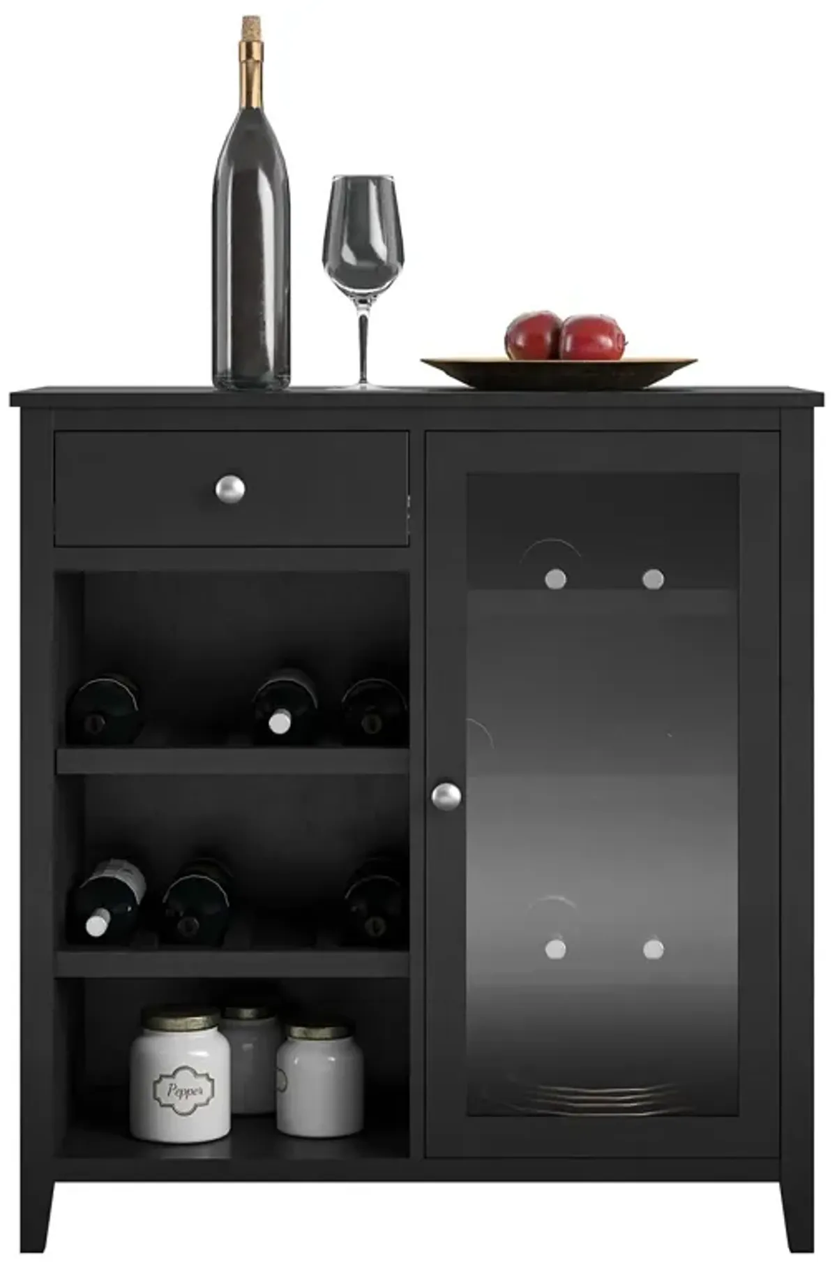 Tuxedo Bar Cabinet with Glass Door 1 Drawer and 7 Shelves