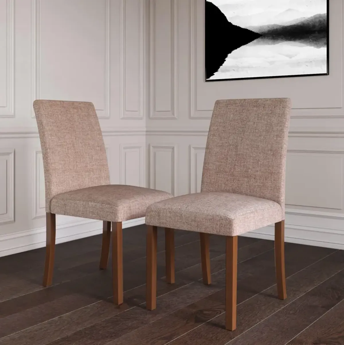 Parsons Linen Upholstered Chairs with Pine Legs, Set of 2