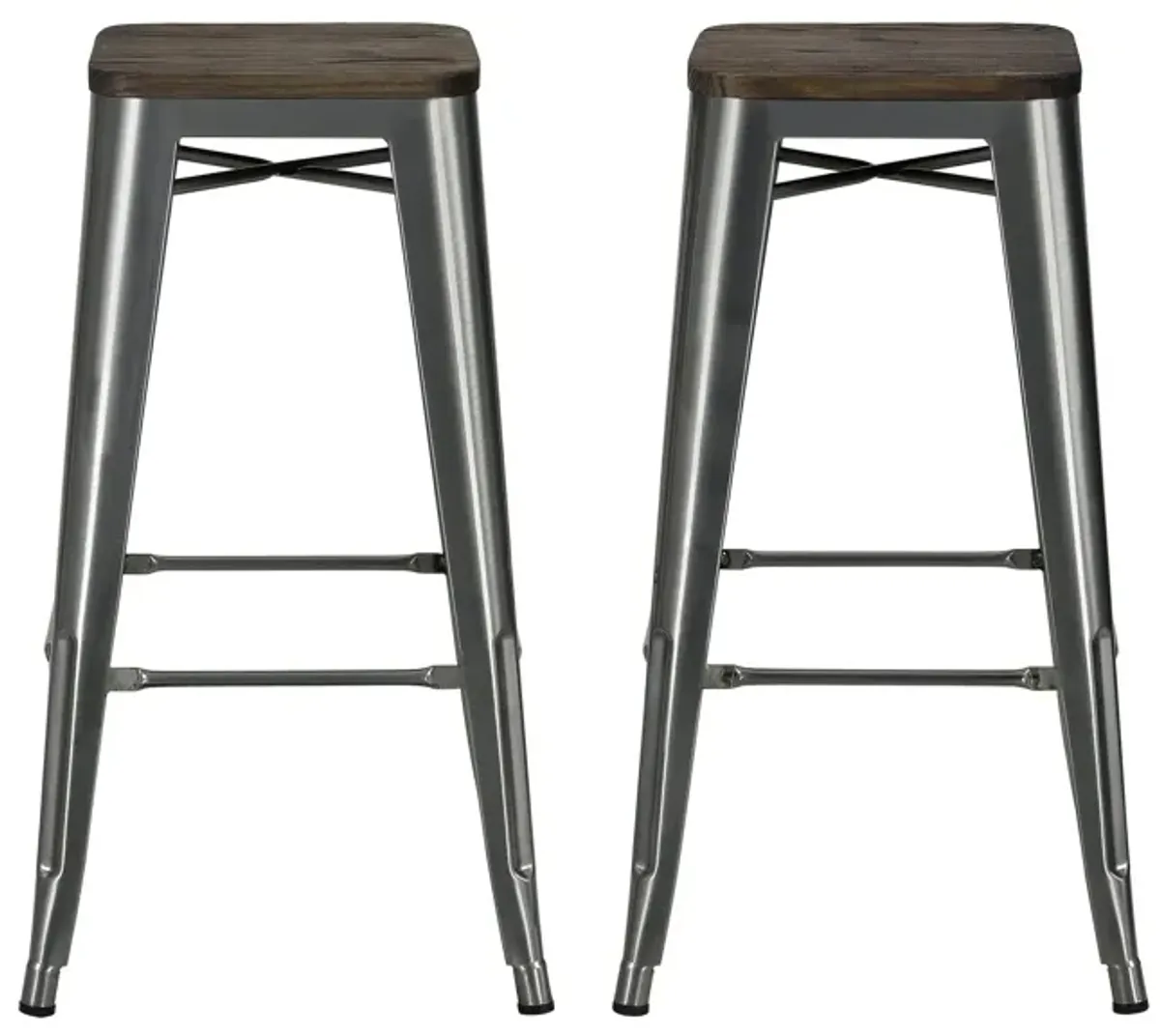 Fusion 30 Inch Metal Backless Bar Stool with Wood Seat, Set of 2