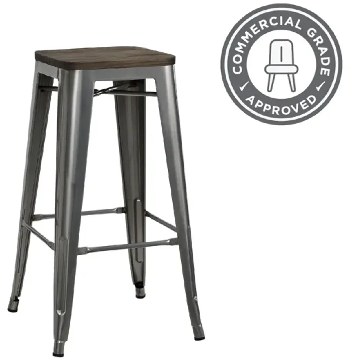 Fusion 30 Inch Metal Backless Bar Stool with Wood Seat, Set of 2