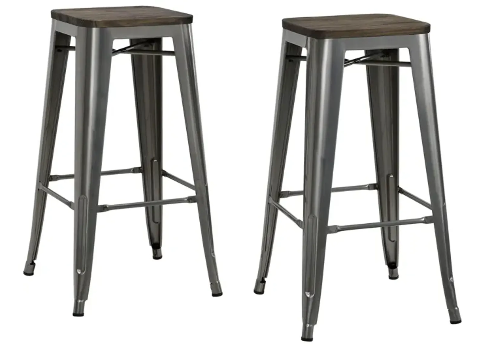 Fusion 30 Inch Metal Backless Bar Stool with Wood Seat, Set of 2