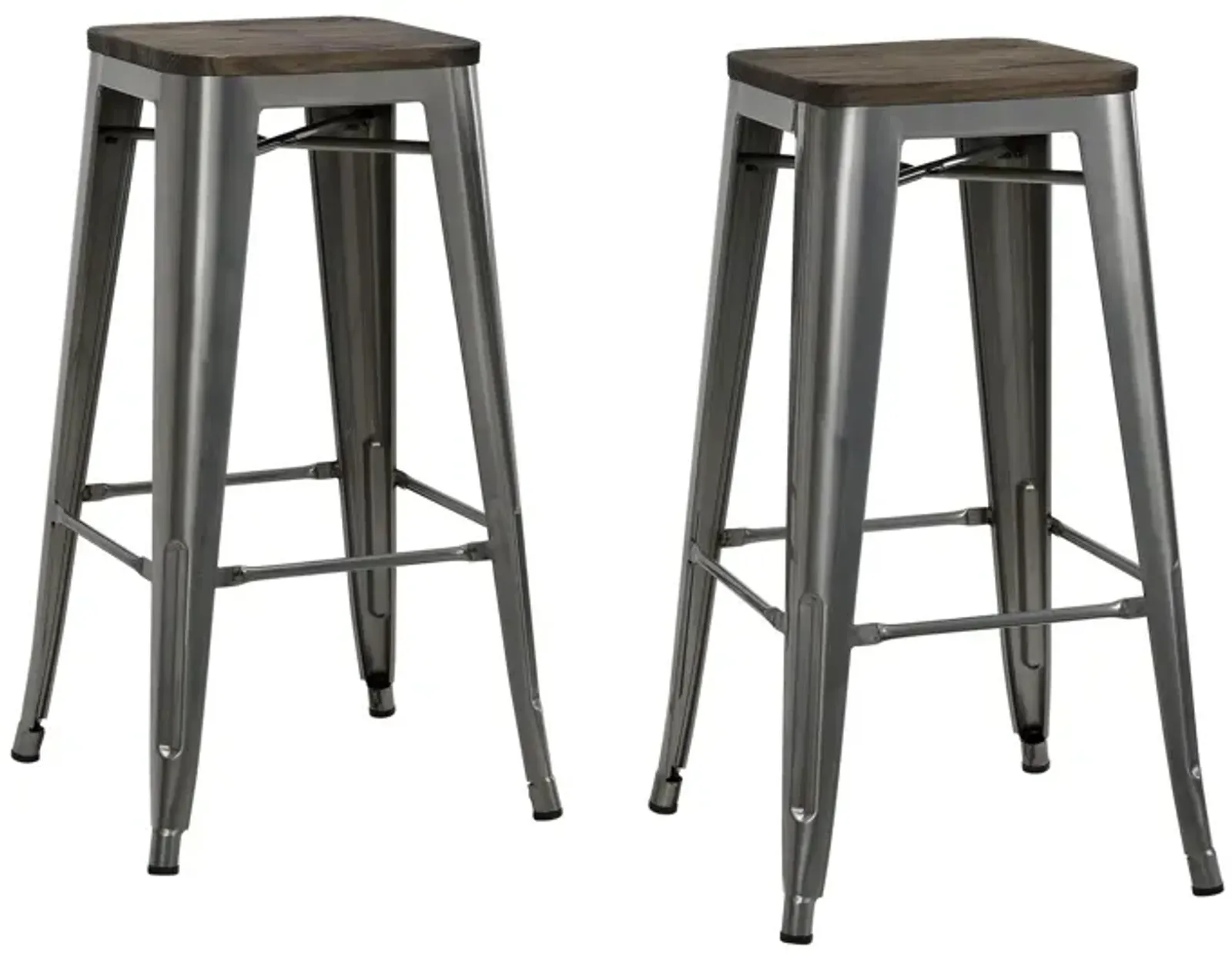 Fusion 30 Inch Metal Backless Bar Stool with Wood Seat, Set of 2