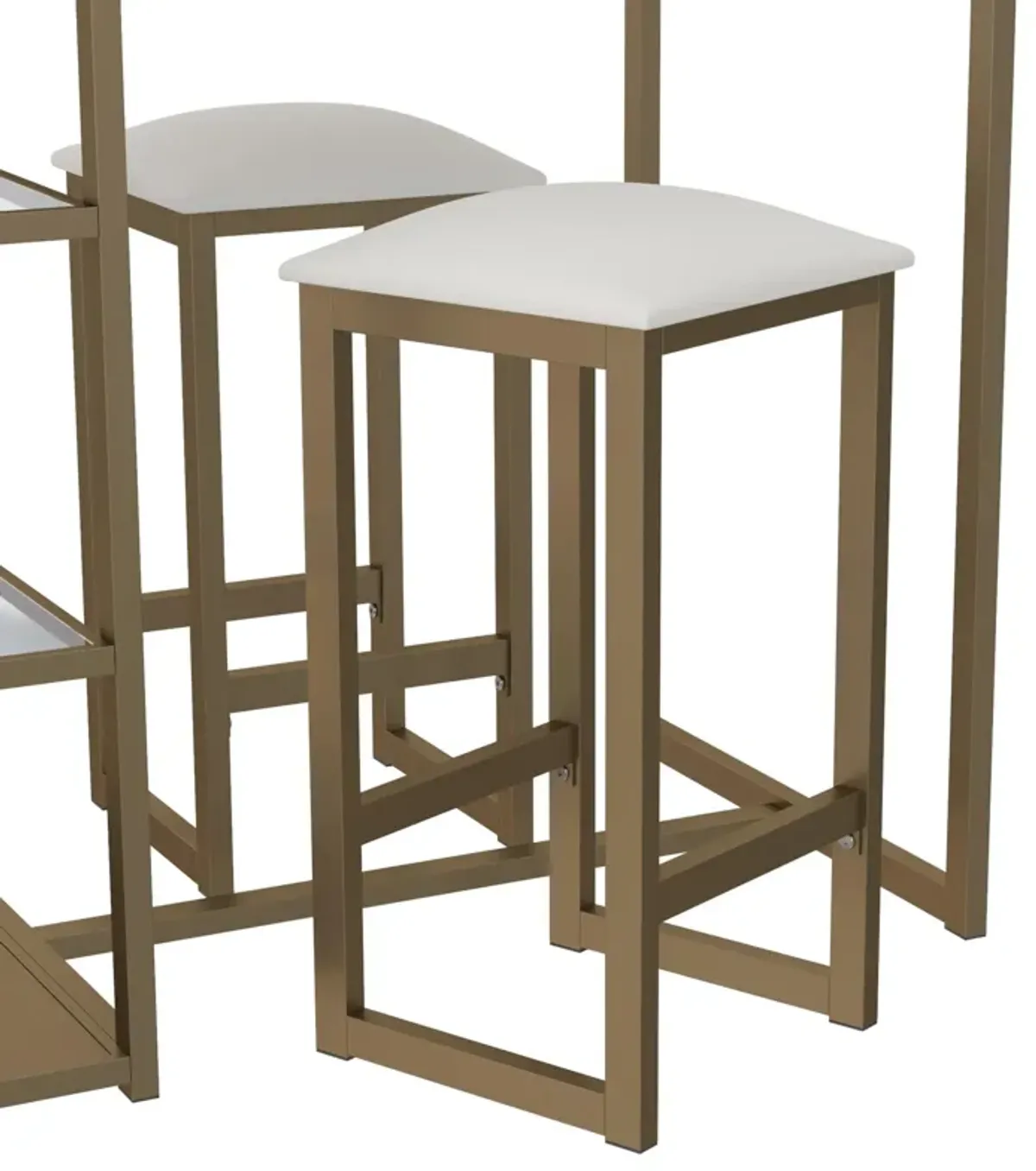 Tanner 3 Piece Brass Pub Set with 2 Bar Stools, a Faux Marble Top and 3 Storage Shelves