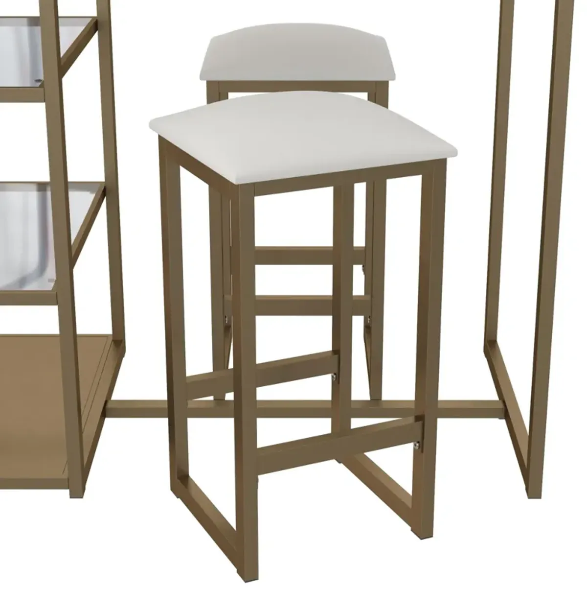 Tanner 3 Piece Brass Pub Set with 2 Bar Stools, a Faux Marble Top and 3 Storage Shelves