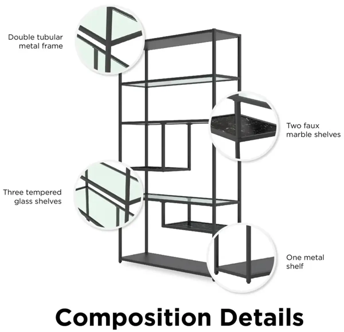 Moriah Bookcase Étagère with Modern Geometric Design