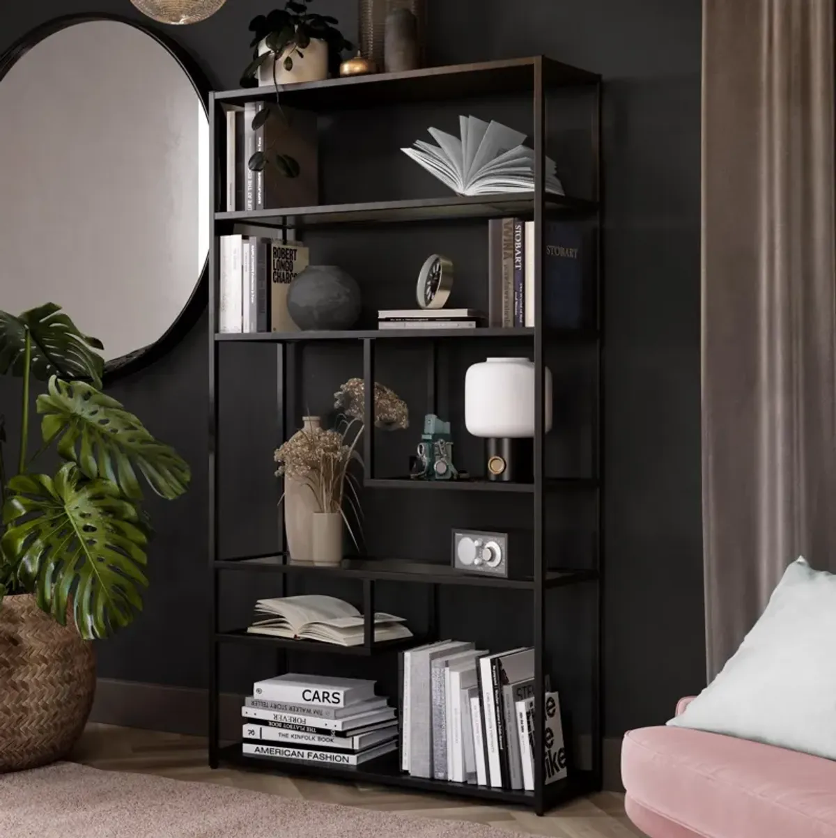 Moriah Bookcase Étagère with Modern Geometric Design