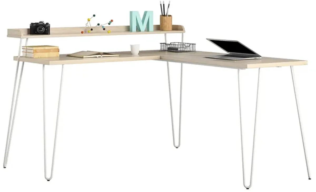 Haven Retro Computer L Desk with Riser and Metal Hairpin Legs