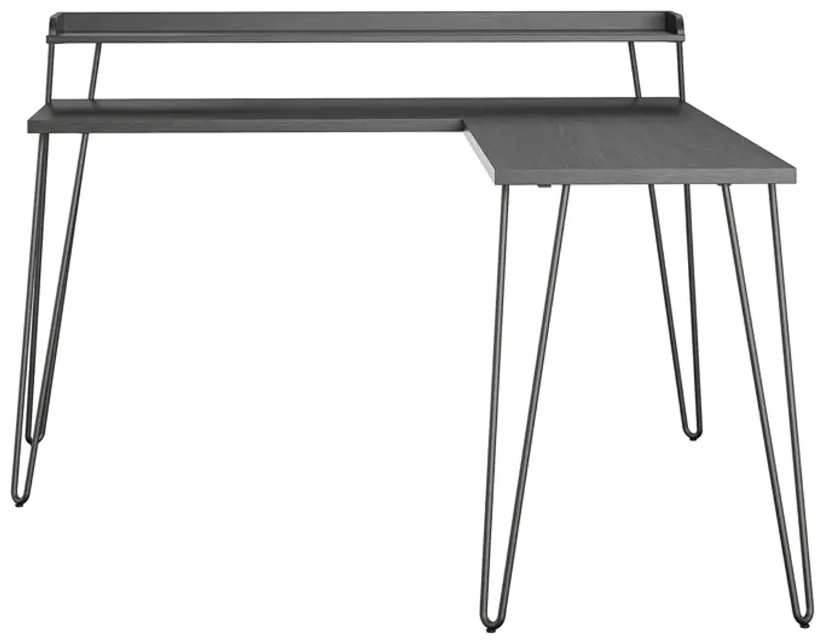 Haven Retro Computer L Desk with Riser and Metal Hairpin Legs