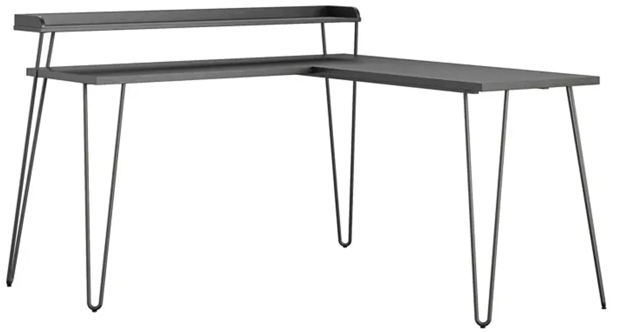 Haven Retro Computer L Desk with Riser and Metal Hairpin Legs