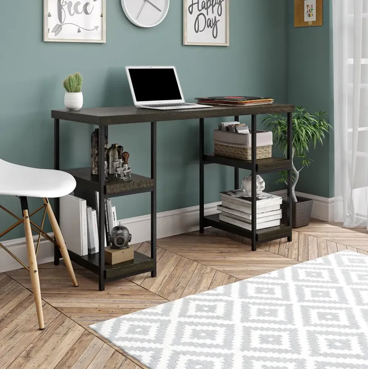 Elmwood Double Pedestal Computer Desk with 4 Side Shelves