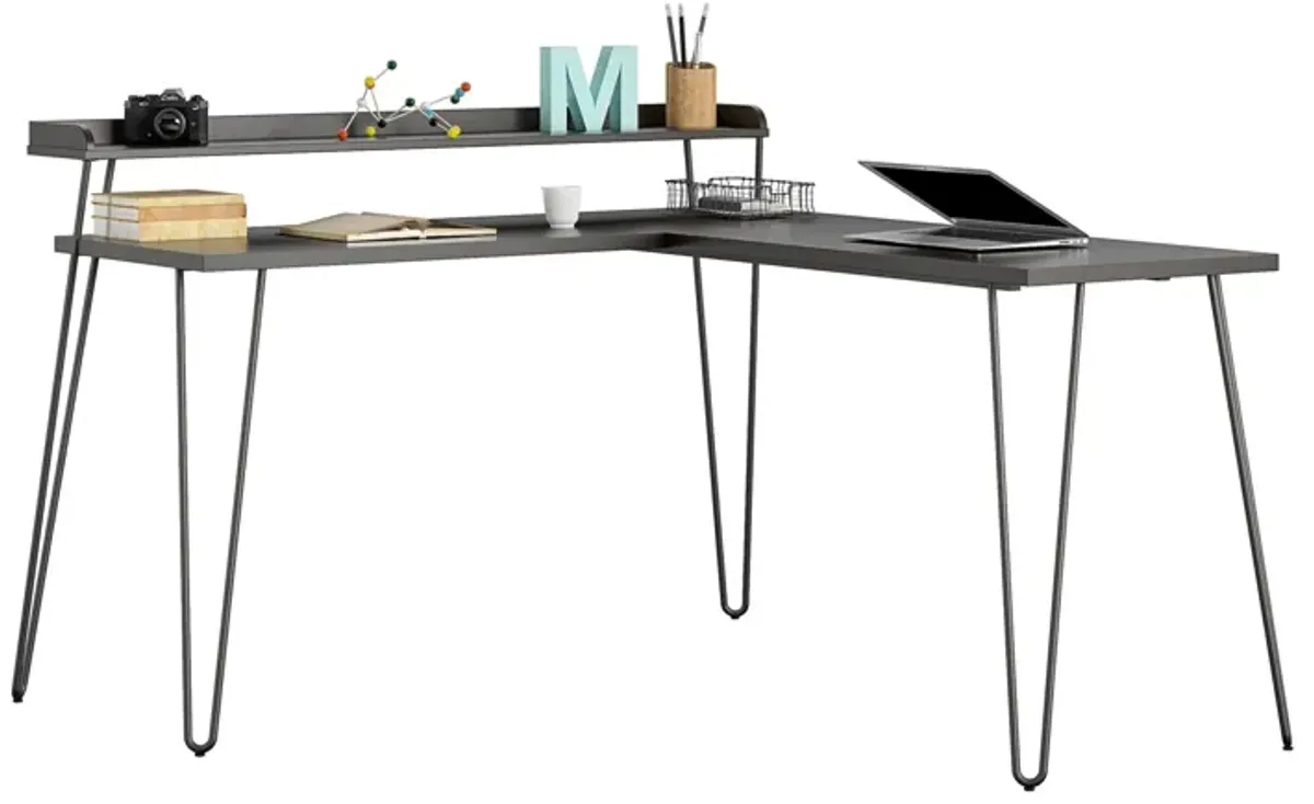 Haven Retro Computer L Desk with Riser and Metal Hairpin Legs