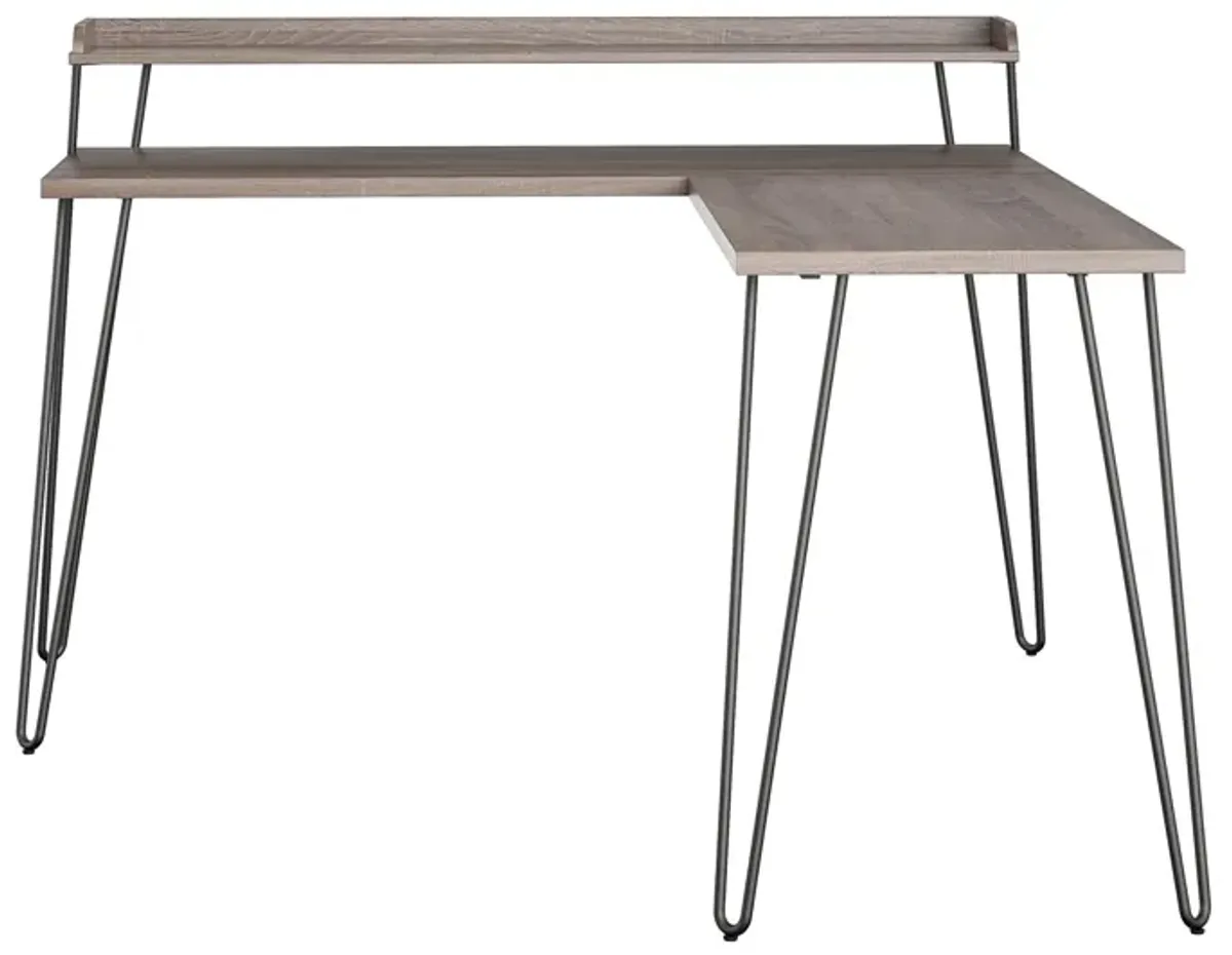 Haven Retro Computer L Desk with Riser and Metal Hairpin Legs