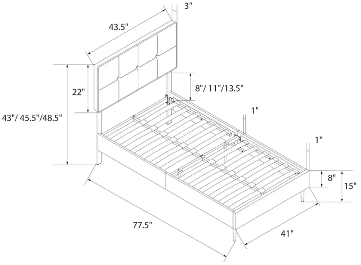 Tyler Linen Upholstered Bed with Square Tufted Headboard and Wooden Frame