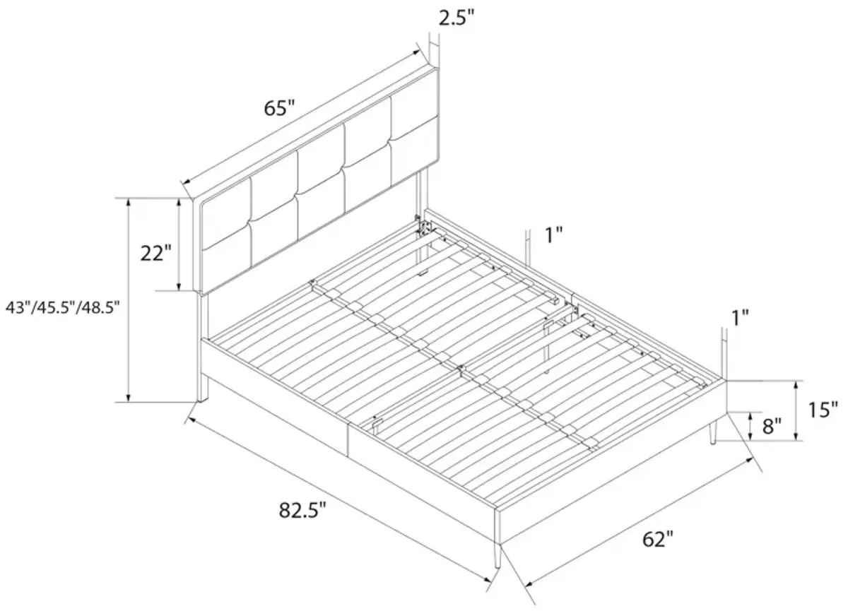 Tyler Linen Upholstered Bed with Square Tufted Headboard and Wooden Frame