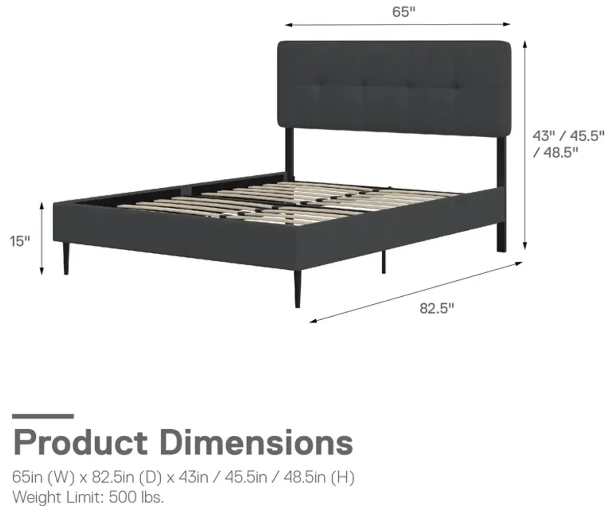 Tyler Linen Upholstered Bed with Square Tufted Headboard and Wooden Frame