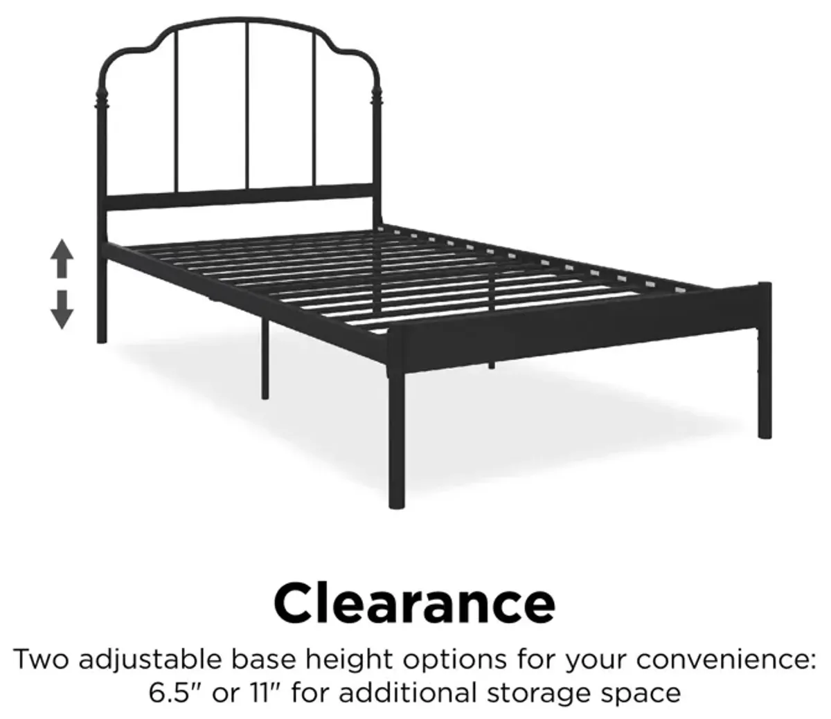 Camie Metal Bed with Adjustable Height Base and Vintage Headboard