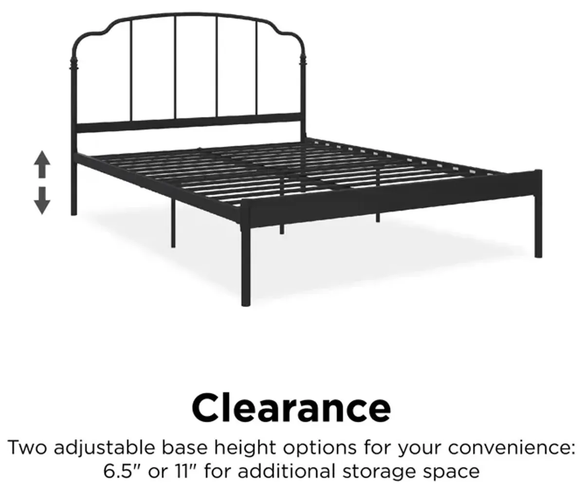 Camie Metal Bed with Adjustable Height Base and Vintage Headboard