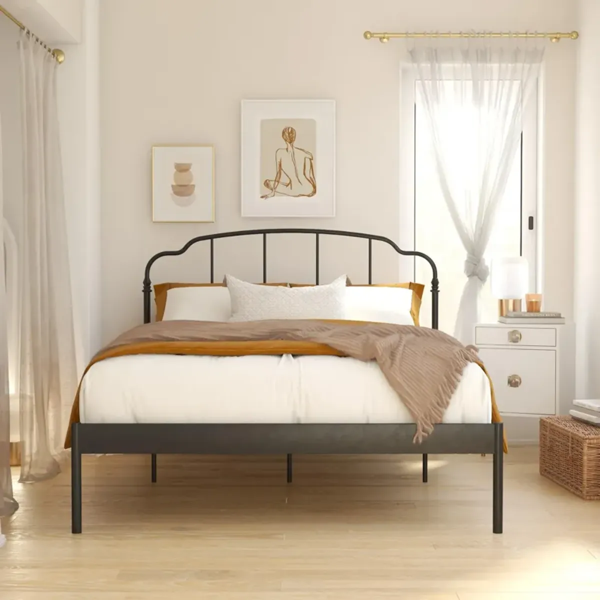 Camie Metal Bed with Adjustable Height Base and Vintage Headboard