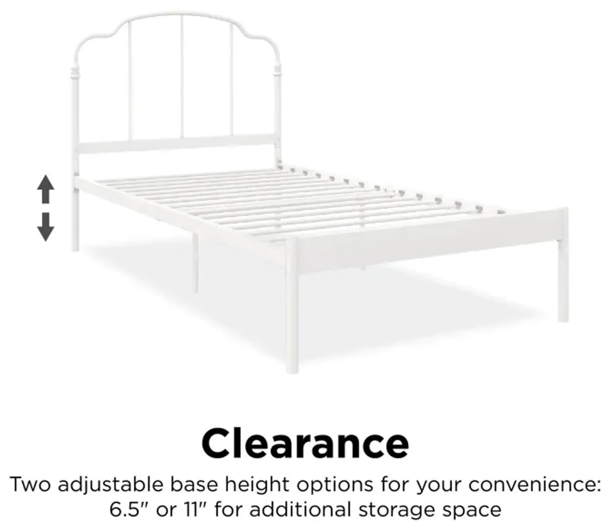 Camie Metal Bed with Adjustable Height Base and Vintage Headboard