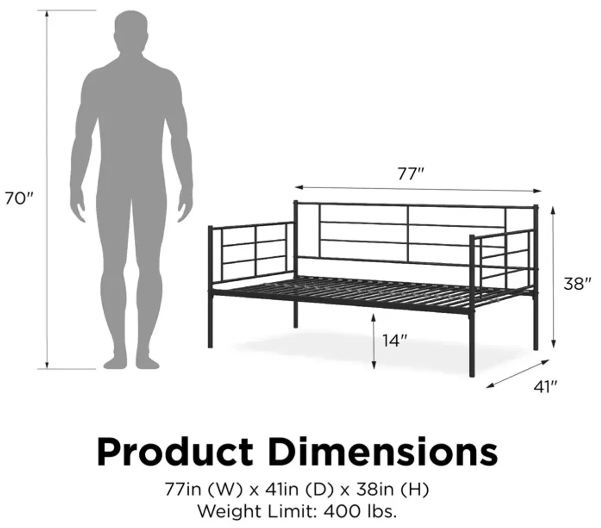 Praxis Metal Daybed with Steel Frame and Slats