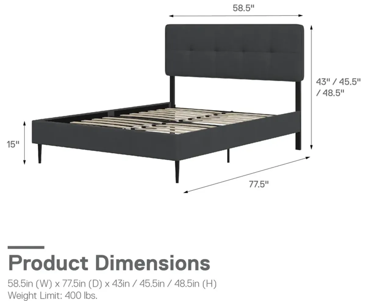 Tyler Linen Upholstered Bed with Square Tufted Headboard and Wooden Frame