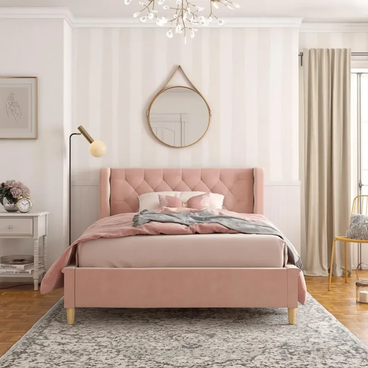 Monarch Hill Ambrosia Upholstered Bed with Diamond Tufted Headboard