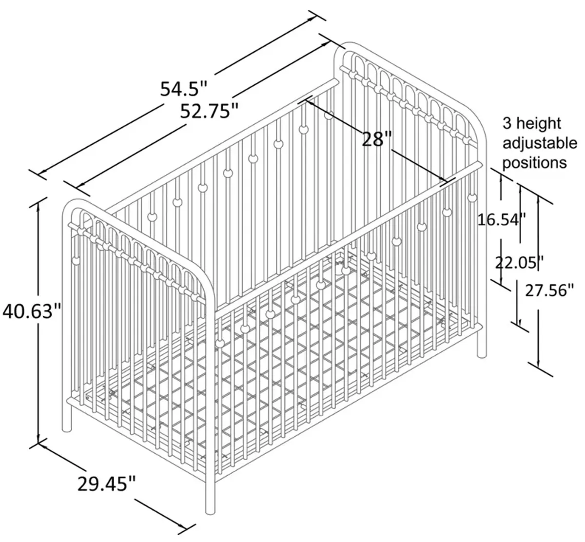 Monarch Hill Ivy Metal Crib Adjusts to 3 Different Heights