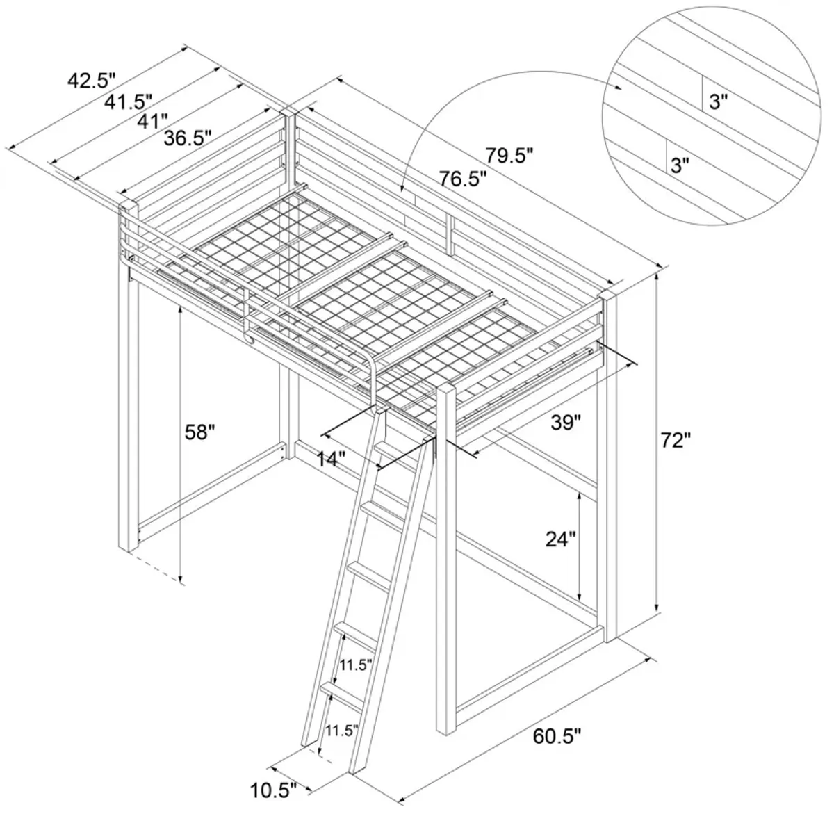 Monarch Hill Haven Metal Loft Bed with Angled Ladder