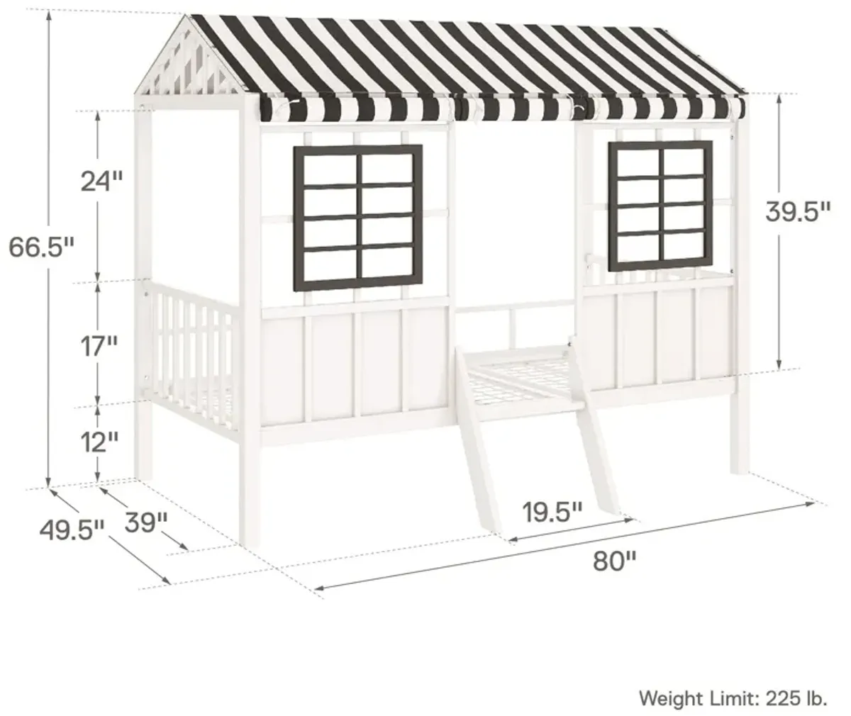 Rowan Valley Forest Metal Loft Bed with a Fixed Ladder and Fabric Curtains