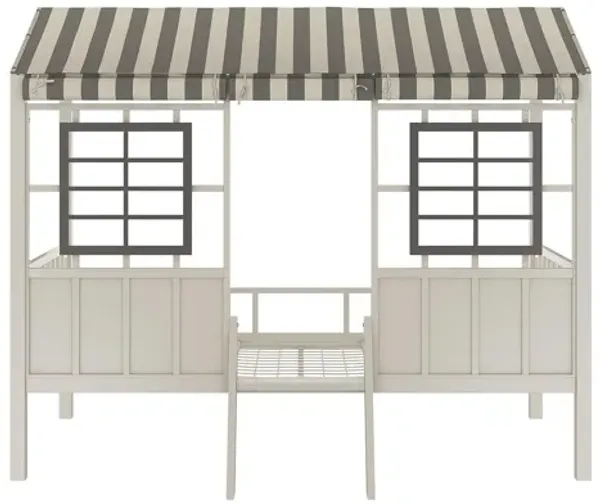 Rowan Valley Forest Metal Loft Bed with a Fixed Ladder and Fabric Curtains