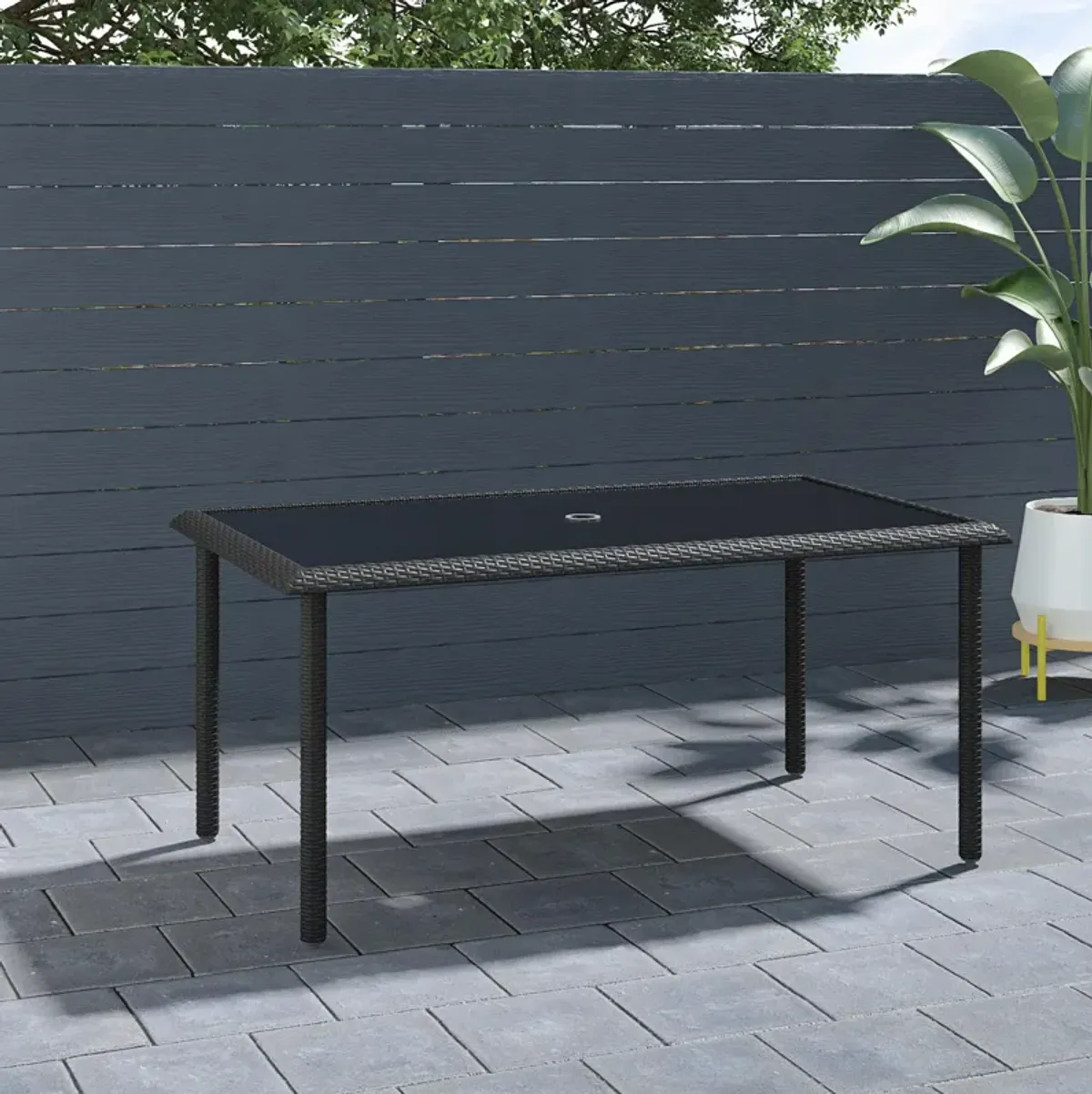 Outdoor Weather-Resistant Rectangular Dining Table with Glass Top