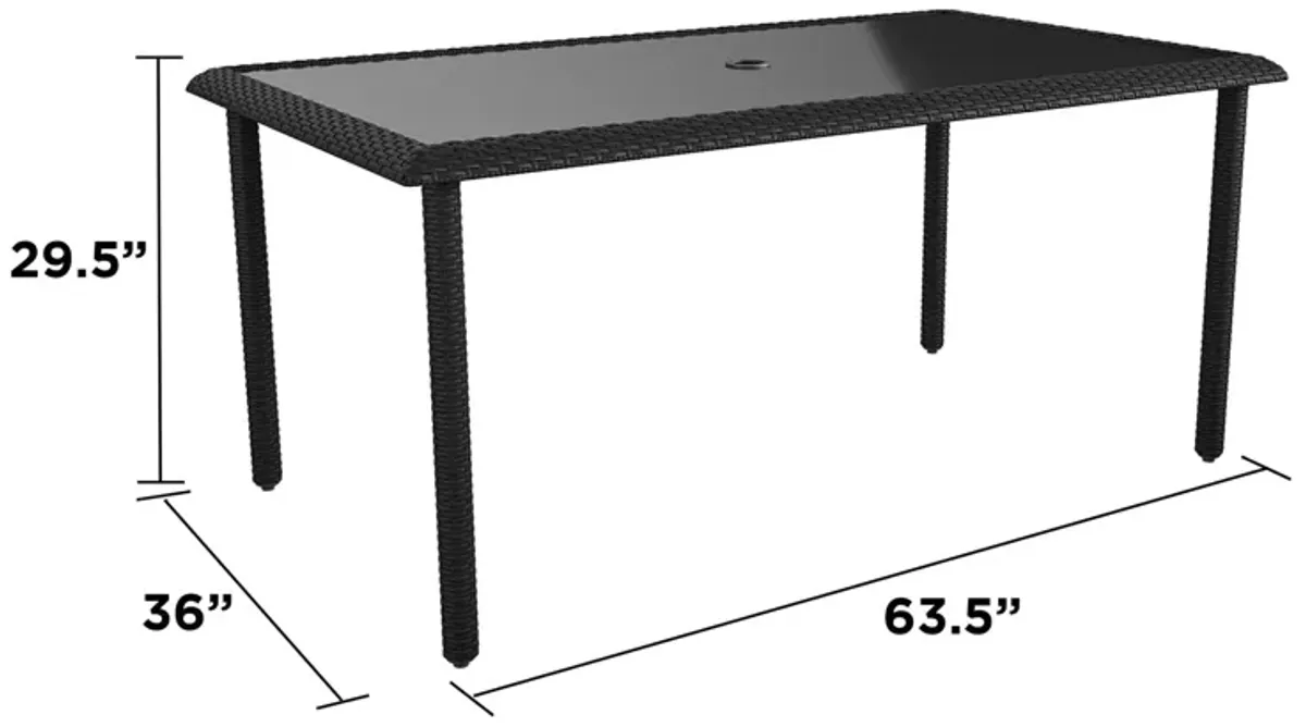 Outdoor Weather-Resistant Rectangular Dining Table with Glass Top