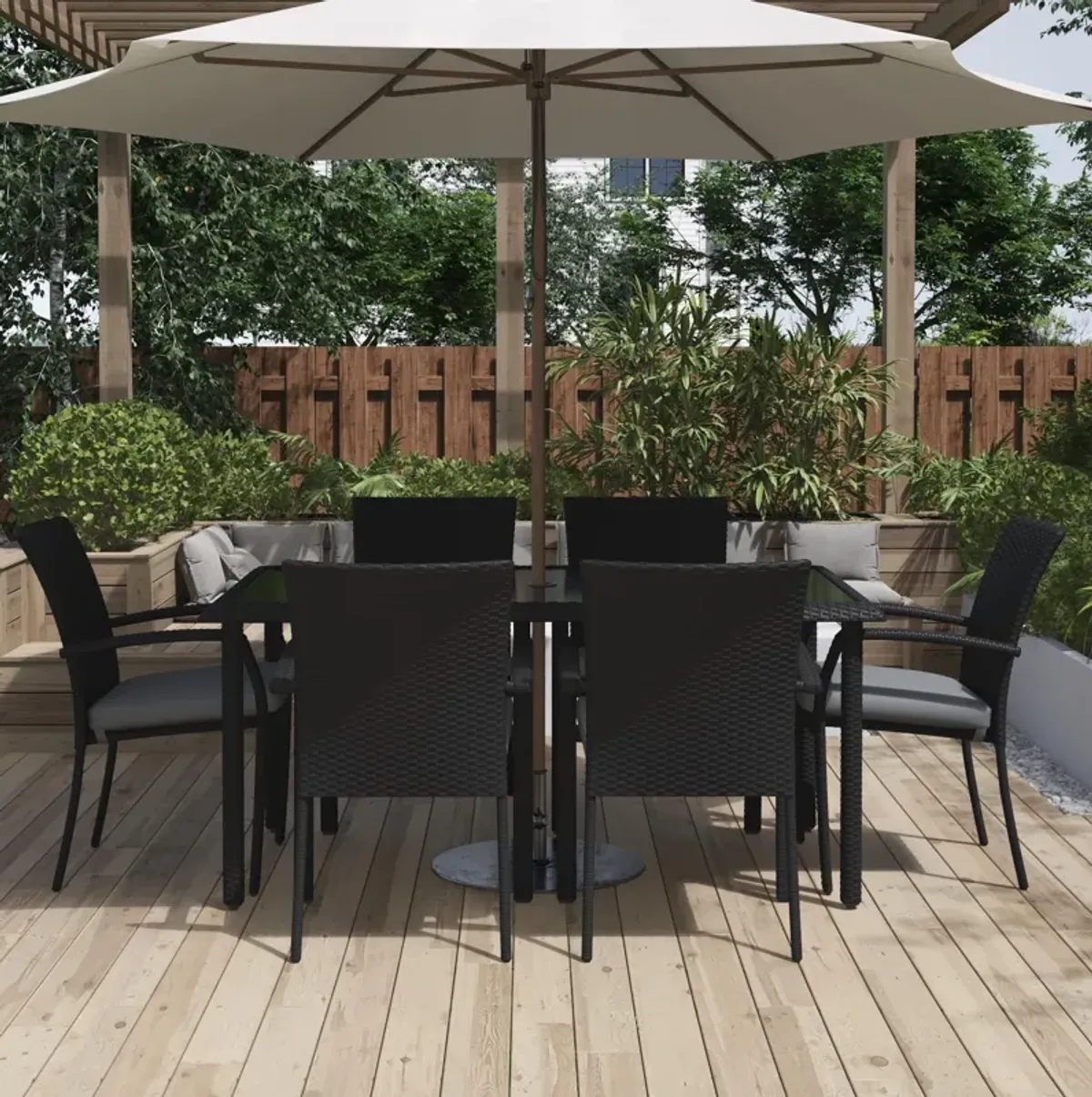 Outdoor Weather-Resistant Rectangular Dining Table with Glass Top