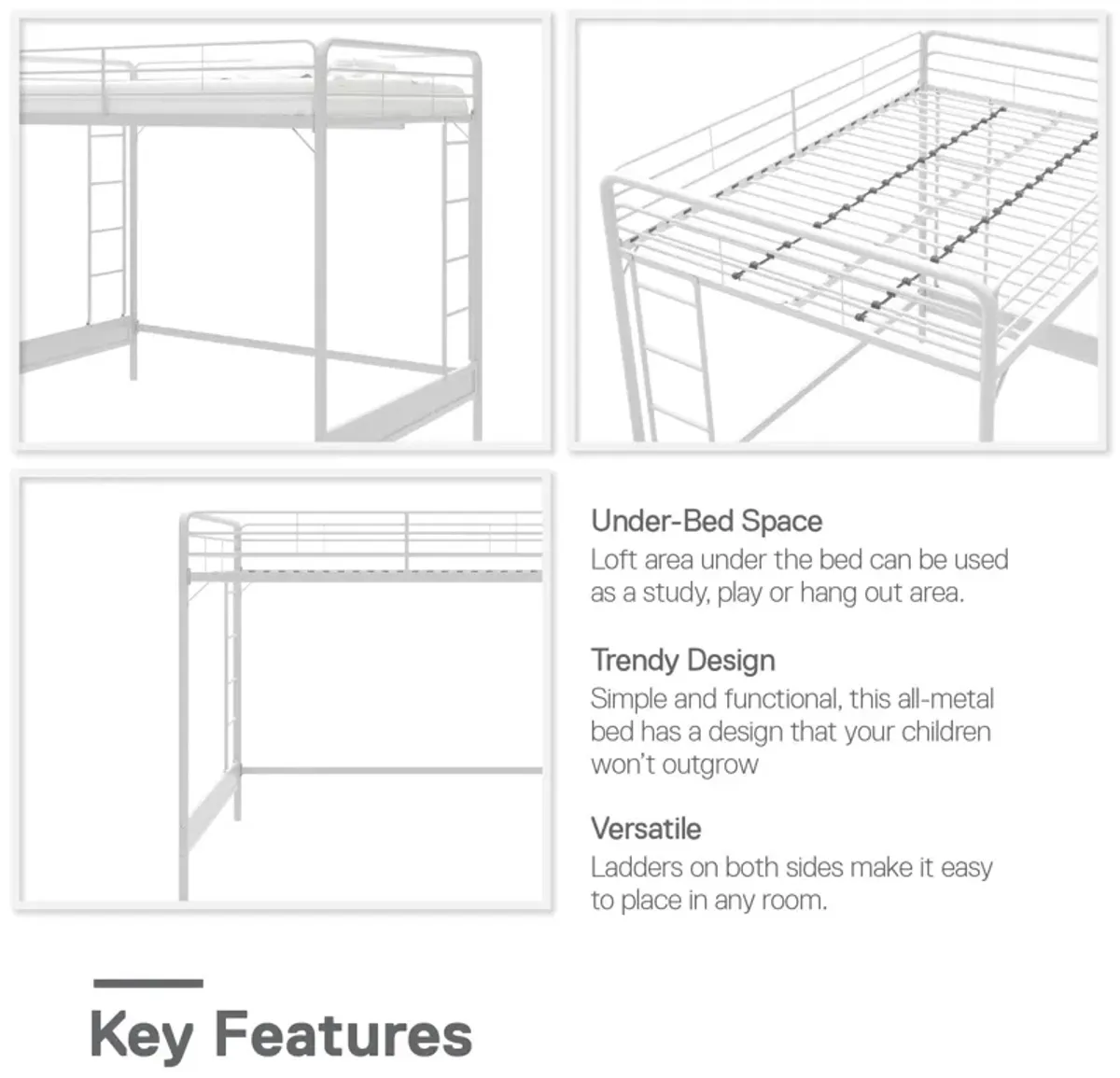 Colten Raised Loft Bed with Metal Frame and Bottom Nook