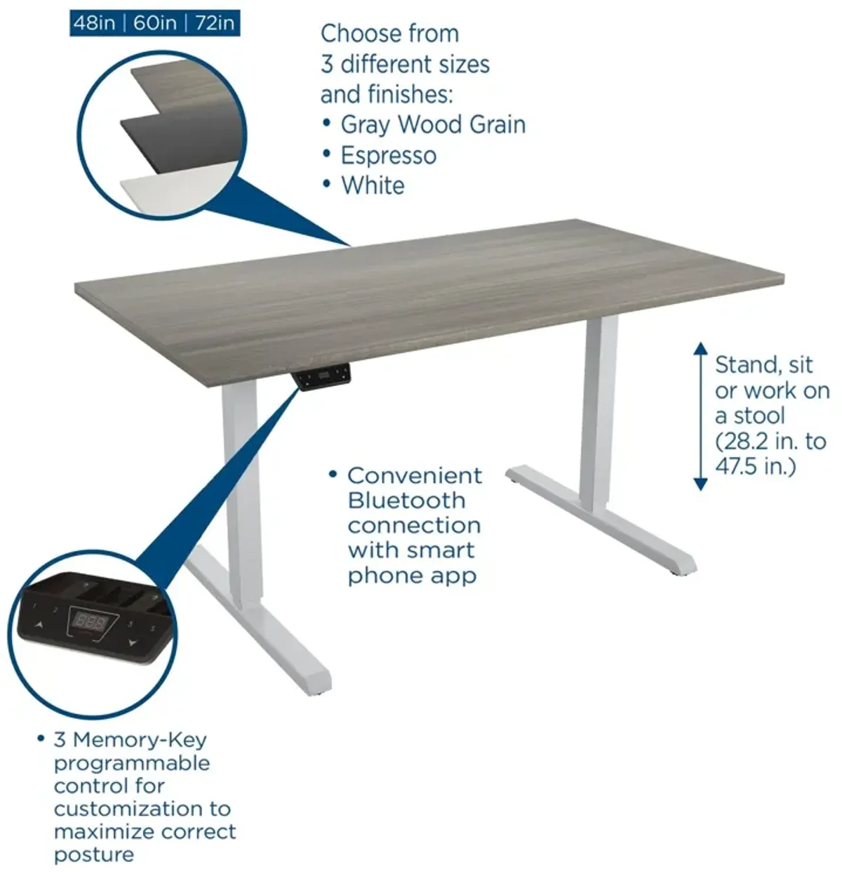 Sit and Stand 60 Inch Adjustable Height Pro-Desk with LED Control Panel