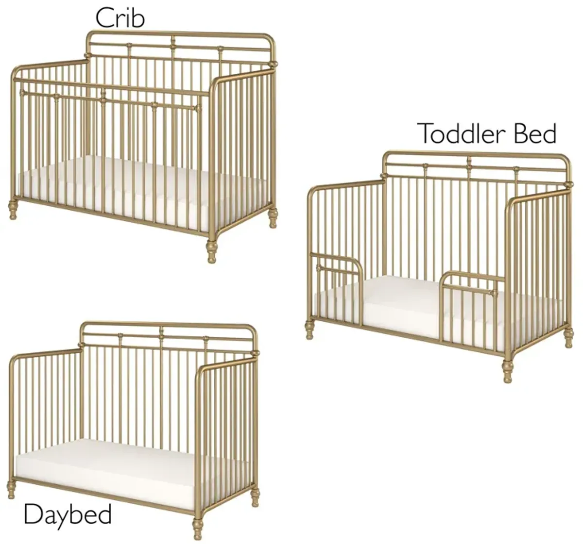 Monarch Hill Hawken 3 in 1 Convertible Metal Crib Adjusts to 3 Heights