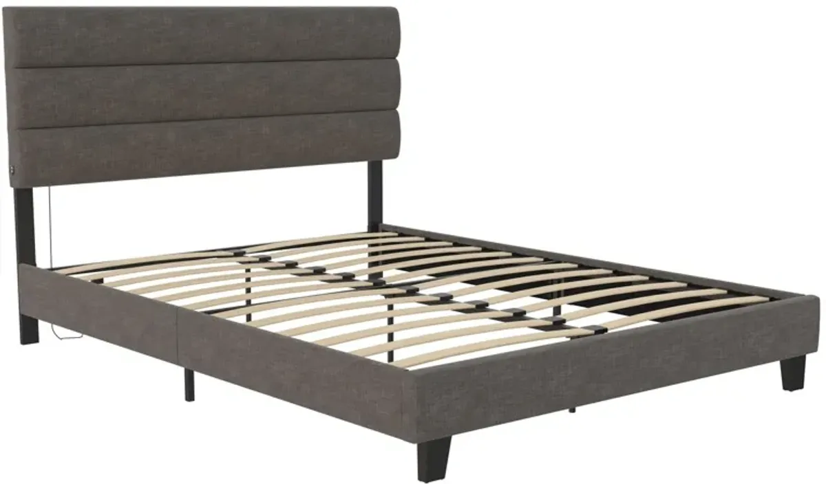 Paloma Upholstered Bed with Tufted Headboard and USB Port