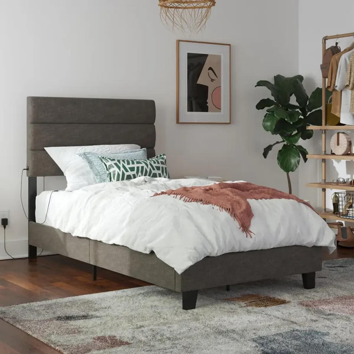 Paloma Upholstered Bed with Tufted Headboard and USB Port