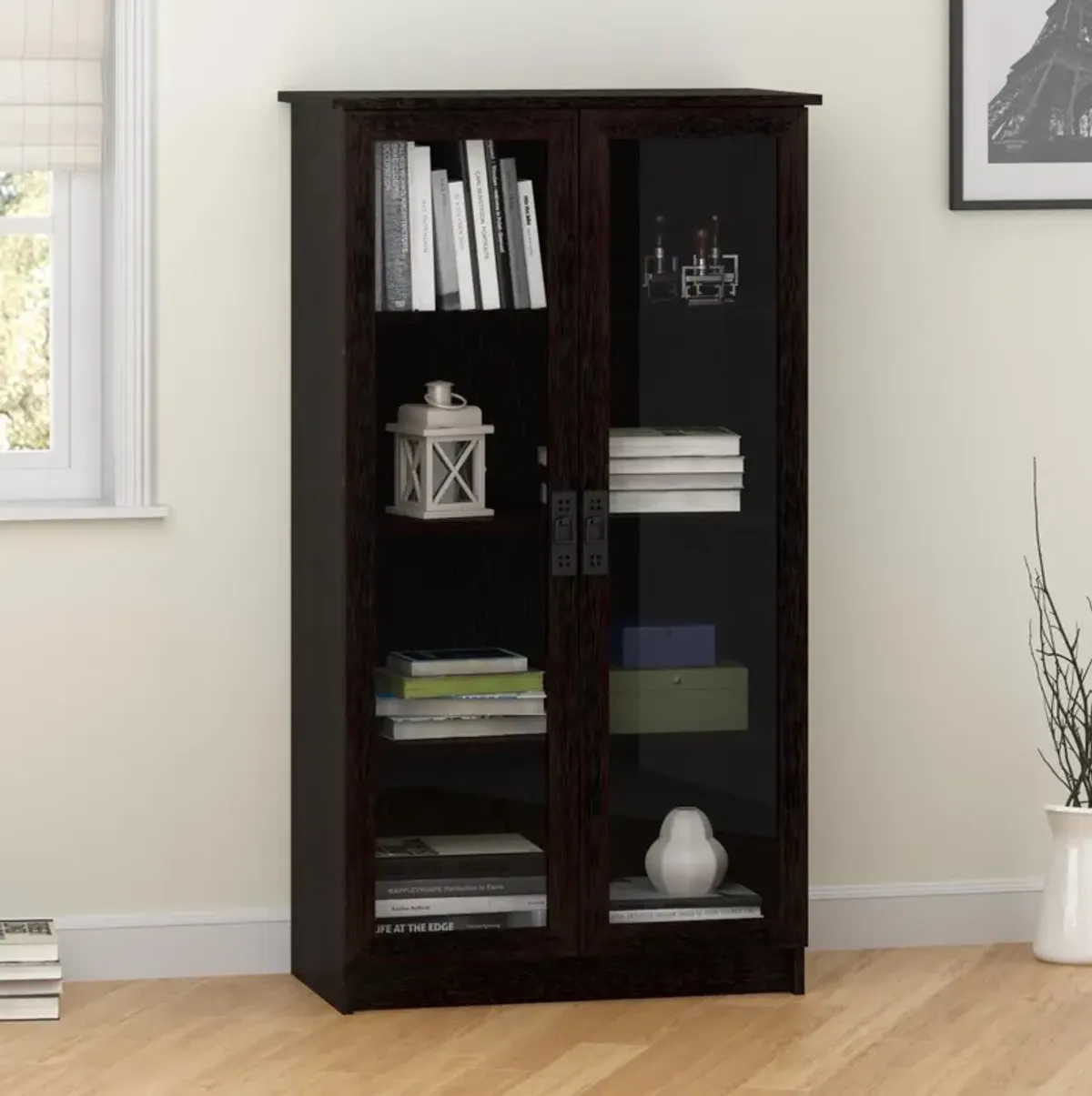 Quinton Point Bookcase with 2 Glass Doors and 4 Shelves