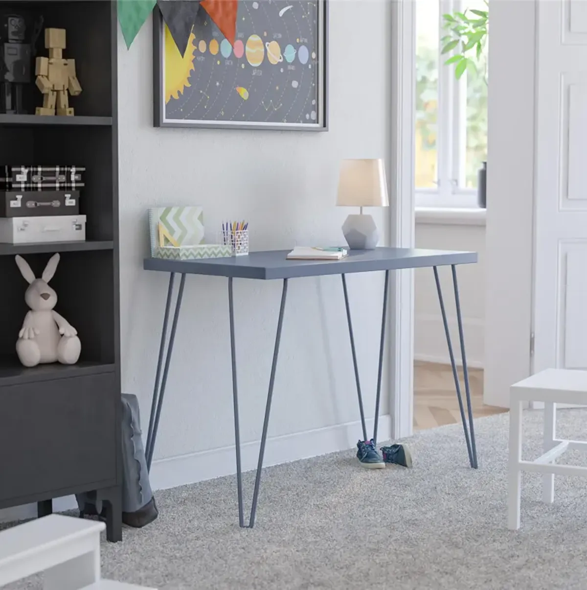 Owen Retro Computer Desk with Large Worksurface and Hairpin Legs