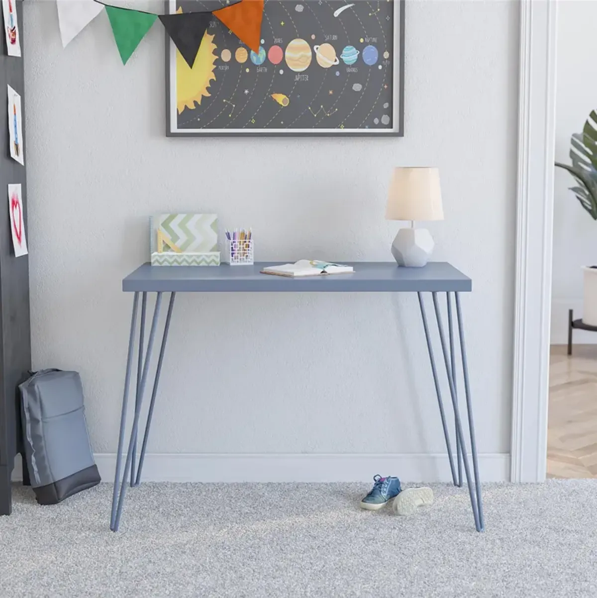 Owen Retro Computer Desk with Large Worksurface and Hairpin Legs