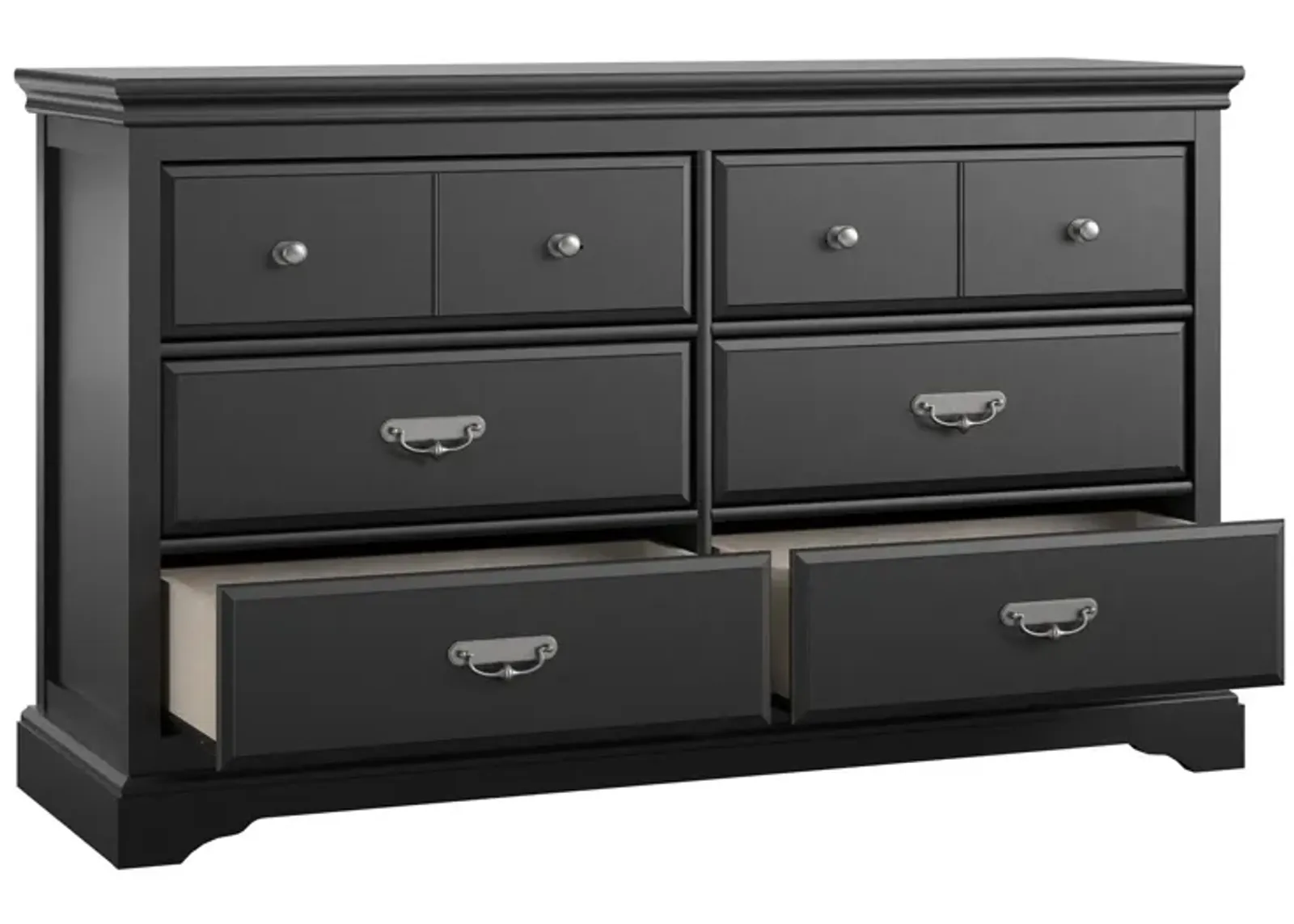 Bristol Traditional 6 Drawer Dresser with Elegant Moldings and Pewter Pulls