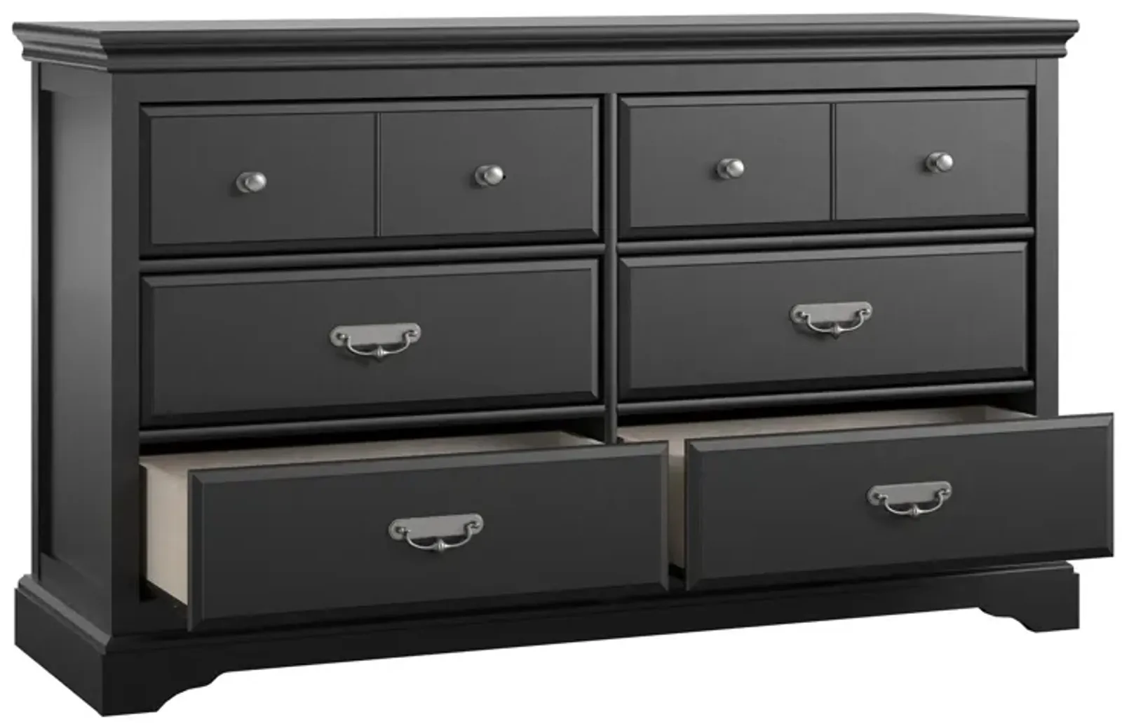 Bristol Traditional 6 Drawer Dresser with Elegant Moldings and Pewter Pulls